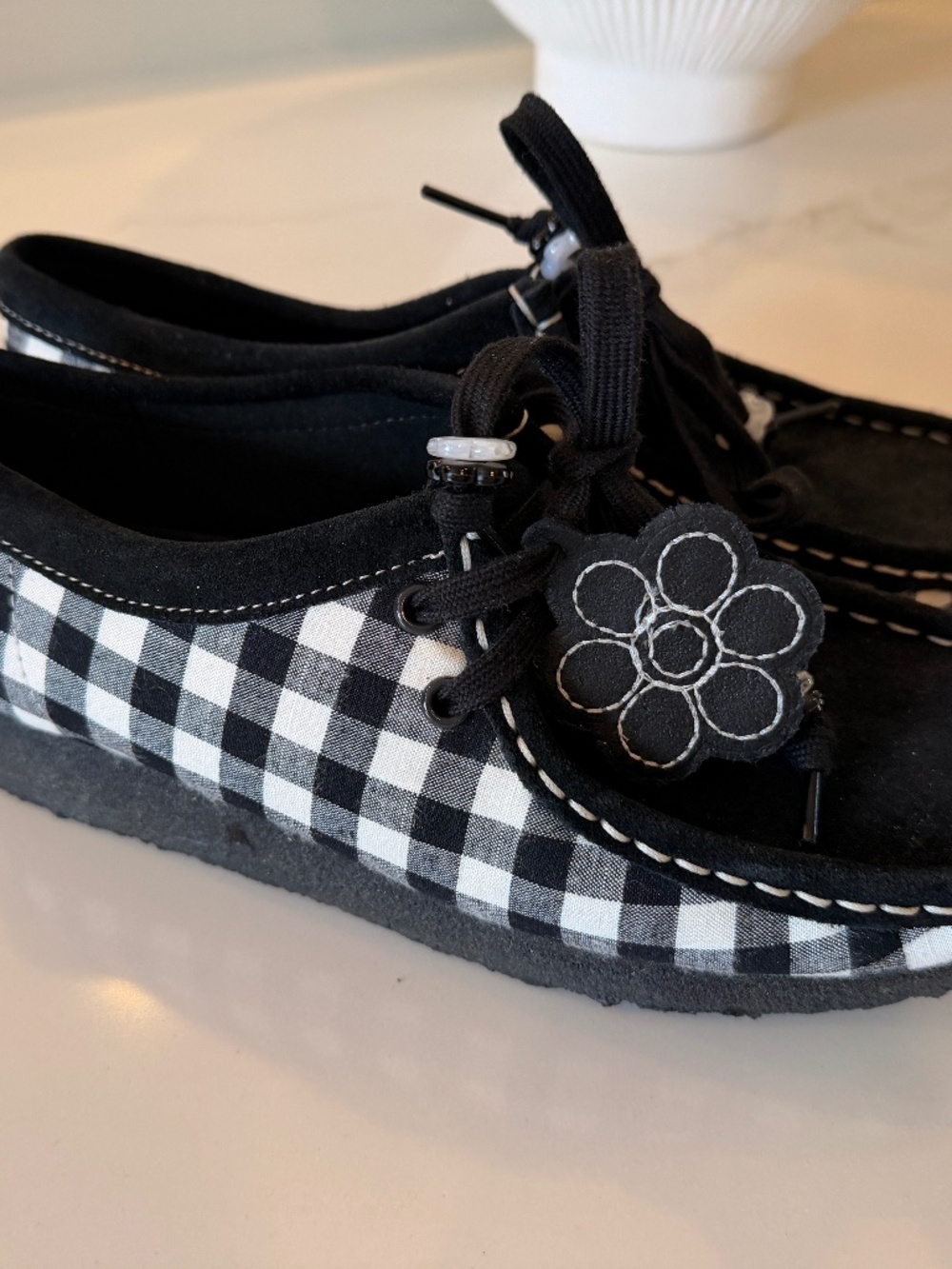 Clarks Women's Wallabee Black & White Gingham Shoes